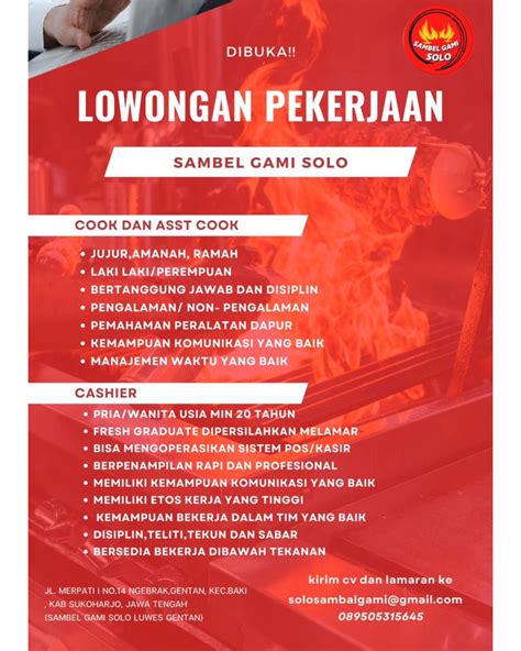 Lowongan Kerja Juni Kasir Sambel Gami Di Solo Info Loker Solo