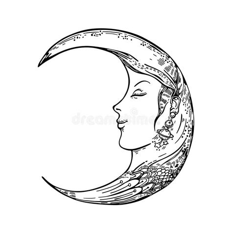 Vector Image Of A Crescent Moon Moon Face Sketching Graphics Stock