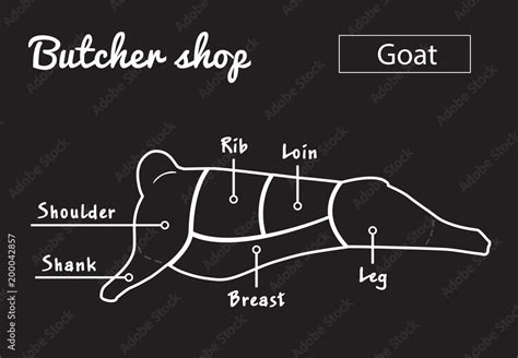 Vector Illustration Goat Cuts Diagram Or Chart Goat Black Silhouette