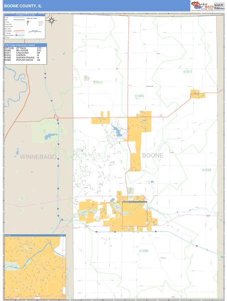 Boone County Illinois Zip Code Wall Map