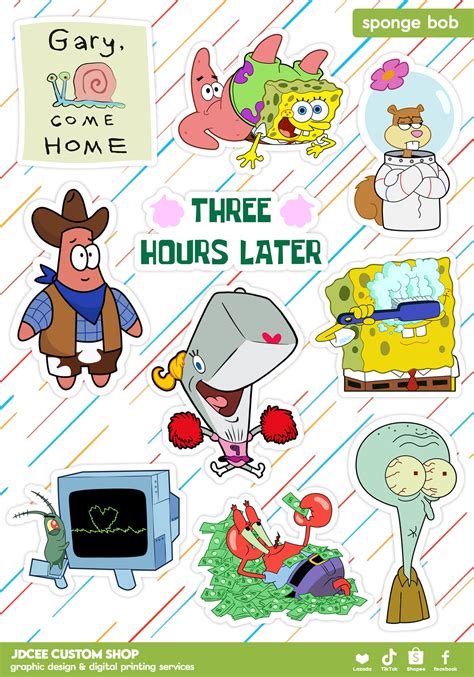 Sticker Sheet Spongebob Patrick Squidward Sandy Mr Krabs Gary