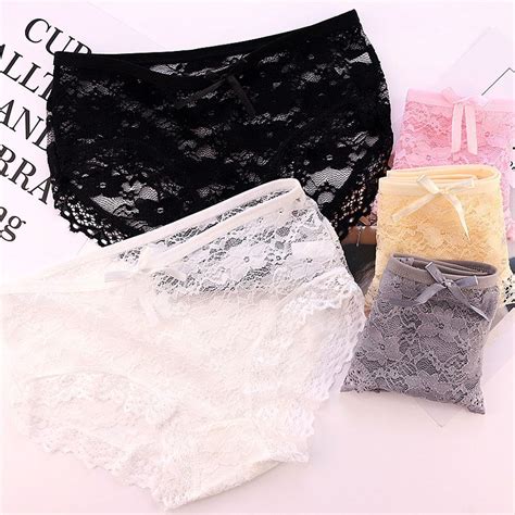 Floral Bow Low Waist Lingerie Girl Panties Full Lace Briefs Women