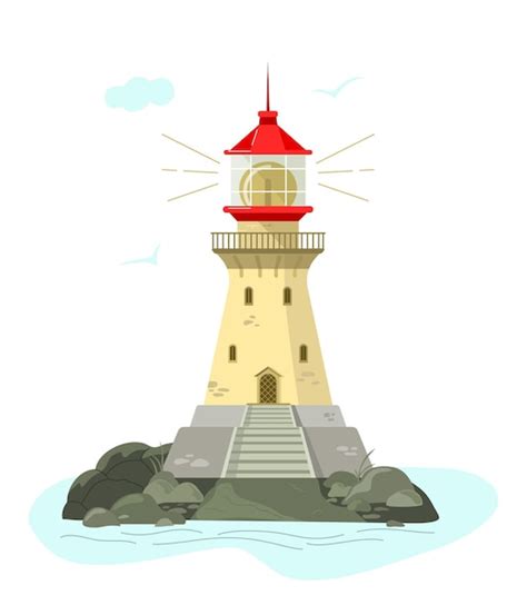 Premium Vector Lighthouse On The Island