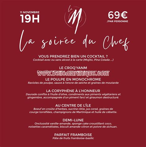 La soirée du Chef Résa gratuite en ligne Agenda Belle Martinique