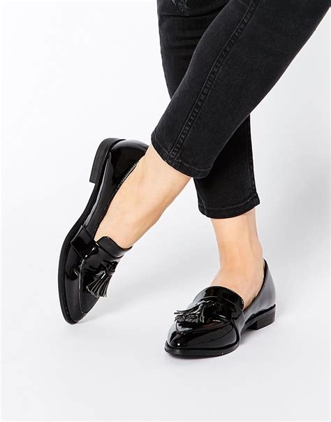 Daisy Street Black Patent Tassel Flat Loafer Shoes At Asos