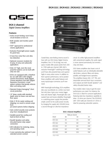 Qsc Dca Spec Sheet Manualzz