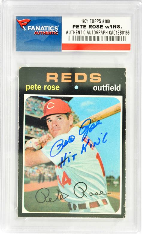 Pete Rose Cincinnati Reds Autographed 1971 Topps 100 Card With Hit