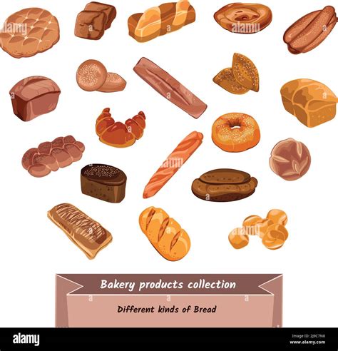 Productos De Panadería De Color Dibujado A Mano Con Diferentes Tipos De Ilustración Vectorial