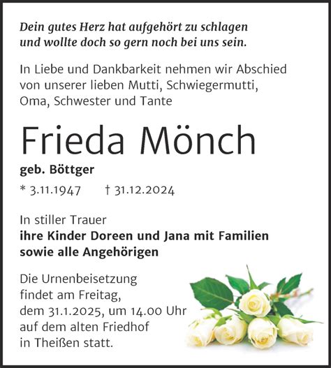 Traueranzeigen von Frieda Mönch abschied nehmen de