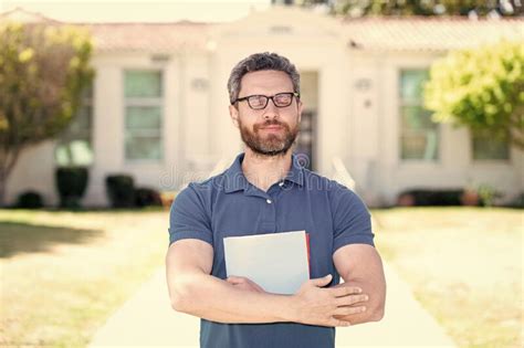 Selfish Mature Teacher Nerd Looking Smart Man In Eyeglasses Hold Paper