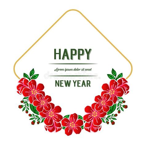 Decorative Of Invitation Card Happy New Year With Art Of Seamless Red Wreath Frame Vector