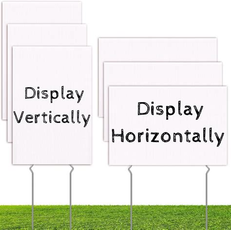 6pcs Blank Yard Signs With Metal Stakes Vertical And Horizontal White Corrugated