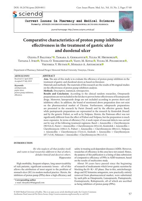 PDF Comparative Characteristics Of Proton Pump Inhibitor