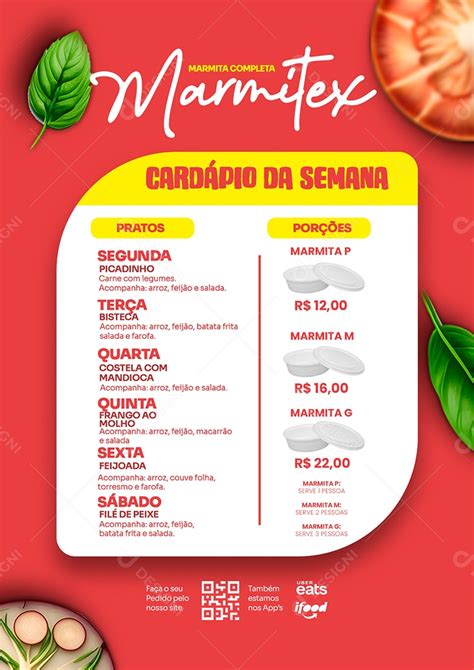 Modelo de Cardápio Marmita PSD Editável download Designi