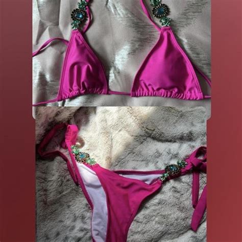 Pink Gemmed Bikini And Matching Bottoms Set Never Depop