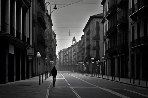 Paisagem De Uma Rua Vazia De Uma Cidade Em Preto E Branco Rede Neural