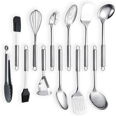 Amazon.com: Berglander Cooking Utensil Set 12 Piece Stainless Steel ...