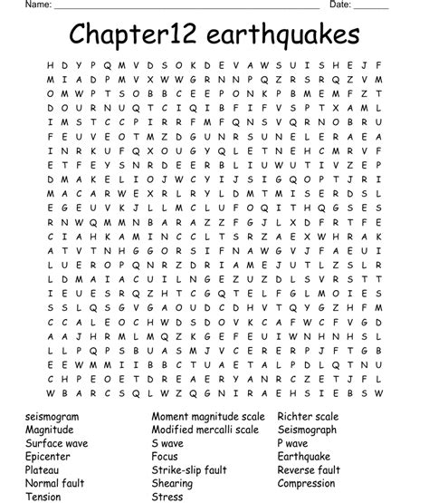 Chapter Earthquakes Word Search Wordmint