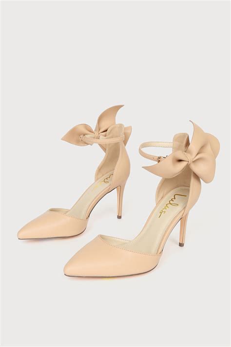 Light Nude Pumps Bow Heels Ankle Strap Heels Lulus