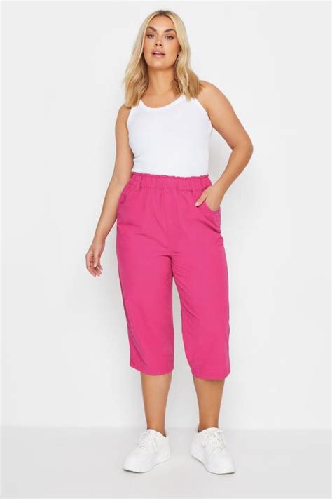 Yours Plus Size Pink Cool Cotton Cropped Trousers Yours Clothing