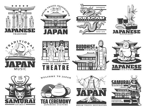 Iconos De Vector De Viaje De Turismo De Cultura Japonesa Vector Premium