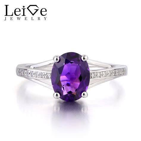 Leige Jewelry Anillo De Amatista Natural Piedra Preciosa P Rpura De