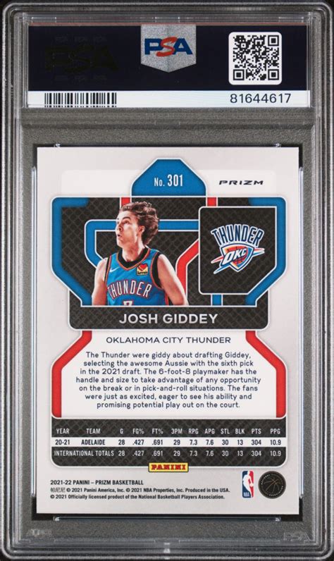 202122 Panini NBA Prizm Josh Giddey Red Cracked Ice Rookie RC 301 OKC