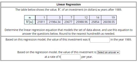 Solved The Table Below Shows The Value V Of An Investment Chegg