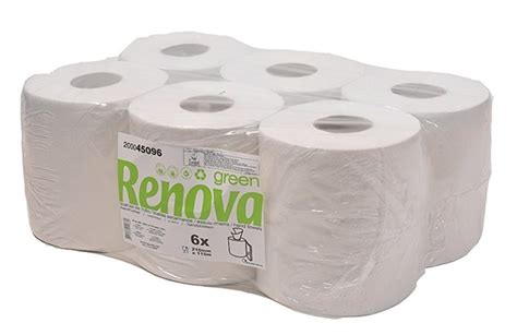 RENOVA Green Bobina Secamanos Papel Blanco 2 Capas 210mm 115m Pack 6