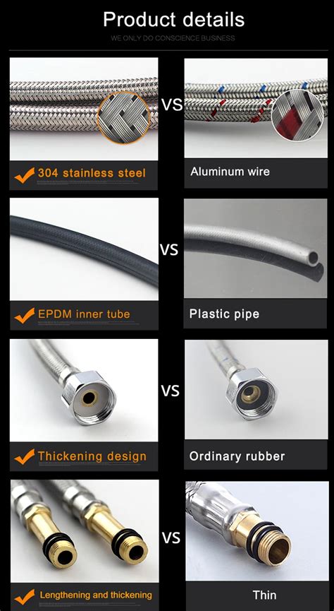 Stainless Steel Flexible Hose For Basin Faucet Epdm Inlet Hose For Hot Cold Water For