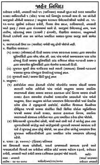 Collector Office Navsari Recruitment For Law Officer Post