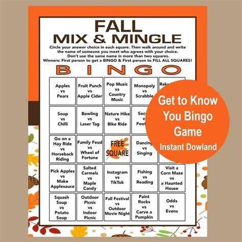 Icebreaker Bingo Mix And Mingle Icebreaker Fall Group Game Teen