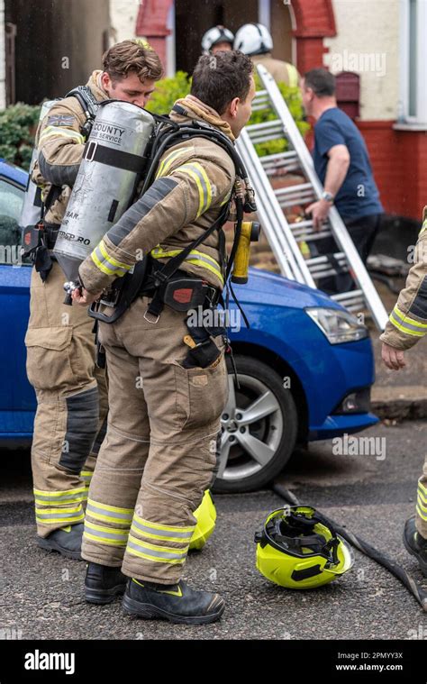 Essex County Fire And Rescue Service Responding To A House Fire In Westcliff On Sea Essex Uk