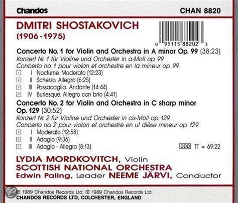 Shostakovich Violin Concertos Nos 1 And 2 Lydia Mordkovitch Neeme