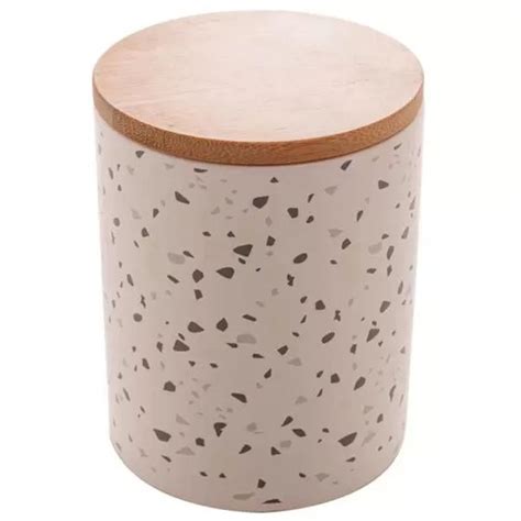 Potiche Decorativo Cer Mica X X Cm Tampa De Bambu Granilite