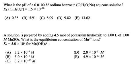 Solved What Is The Ph Of A M Sodium Benzoate Chegg