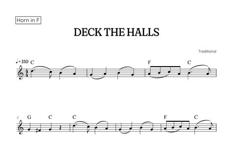 Deck The Halls For French Horn • Easy Christmas Song Sheet Music With