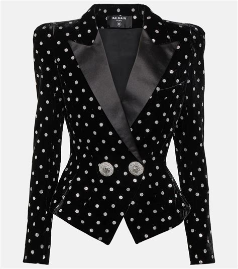 Polka Dot Embellished Velvet Blazer In Black Balmain Mytheresa Blazers For Women Polka