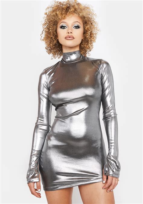 Poster Grl Metallic Bodycon Open Back Dress Silver Dolls Kill