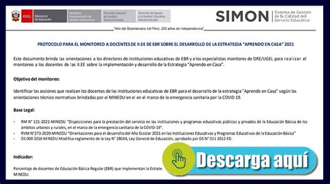 Minedu Protocolo Para El Monitoreo A Docentes Ii Ee De Ebr Sobre El