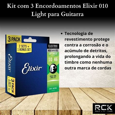 Kit 3 Encordoamentos Elixir 010 Light Para Guitarra RCK AUDIO