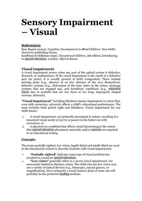 Solution Sensory Impairment Visual Impairment Studypool