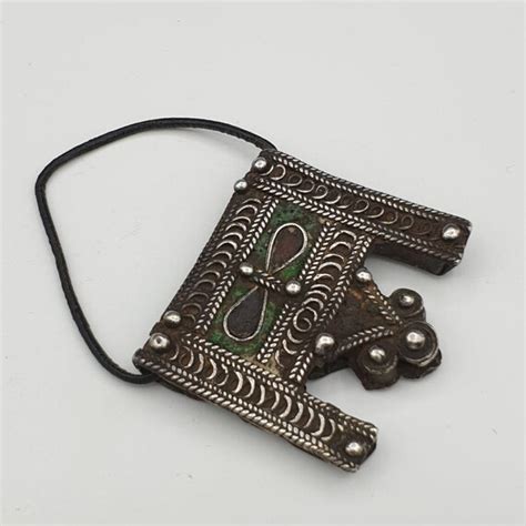 Old Berber Silver Enamel Hijab Gem