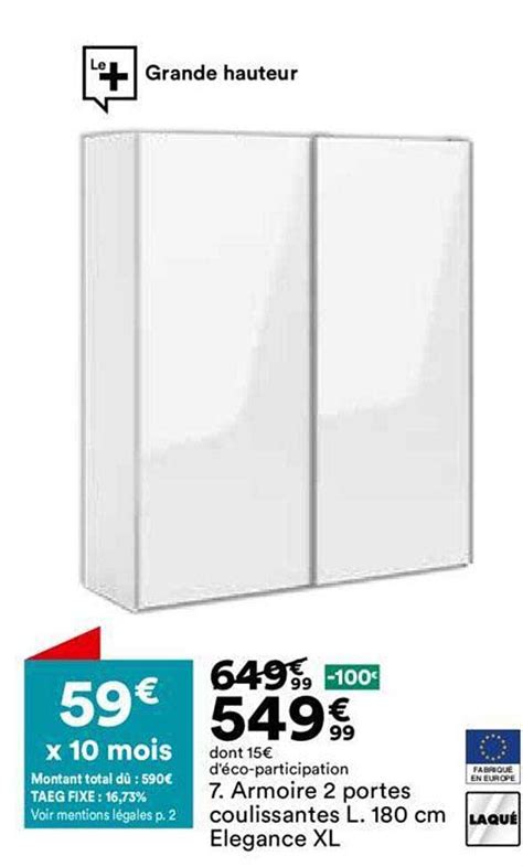 Promo Armoire Portes Coulissantes L Cm Elegance Xl Chez But