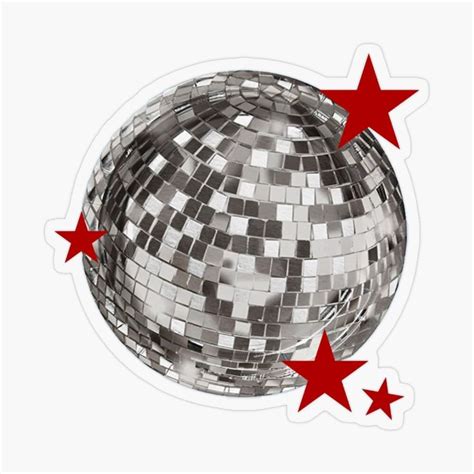 A Silver Disco Ball With Red Stars Sticker On It S Side And White