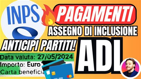 ASSEGNO DI INCLUSIONE ARRIVATO 27 MAGGIOANTICIPO PAGAMENTI INPSprimi