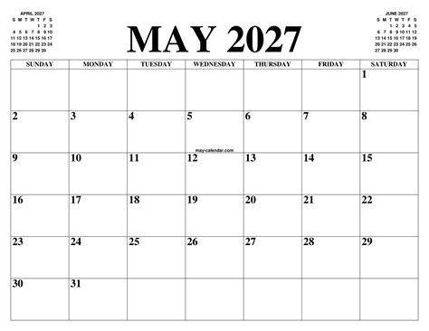 May 2027 Calendar Of The Month Free Printable May Calendar Of The Year