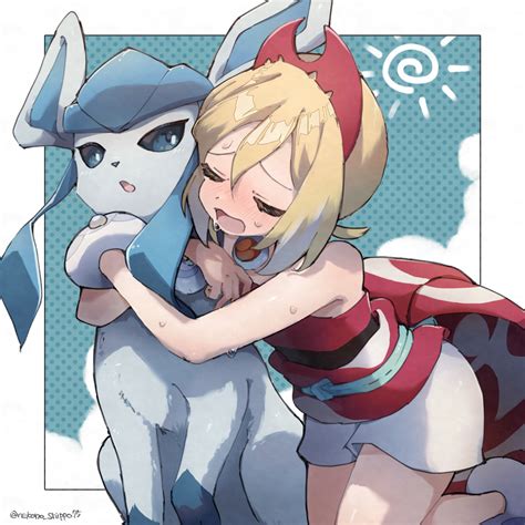 Safebooru Blush Closed Eyes Clouds Glaceon Highres Hug Irida Pokemon