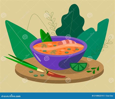 A Plate Of Delicious Thai Tom Yam Soup Stock Vector Illustration Of