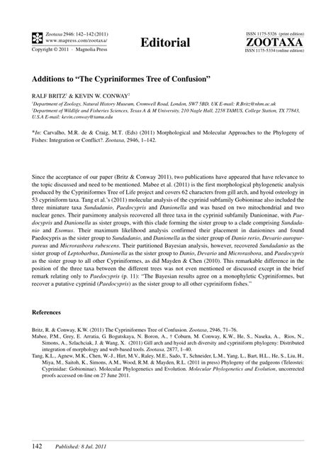 PDF Additions To The Cypriniformes Tree Of Confusion